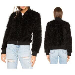 Chaser Faux Lamby Black Vegan Fur Bomber Jacket L NWT